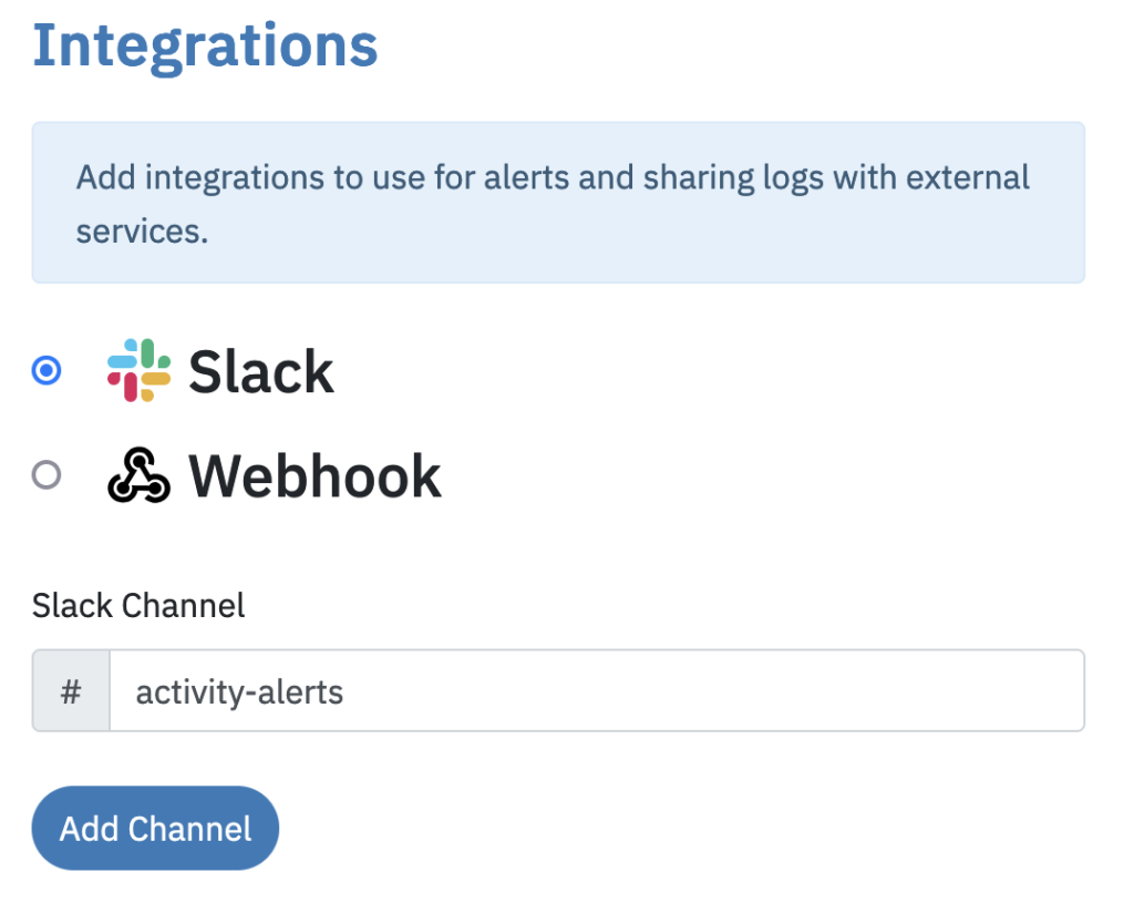 Add new Slack channel to Logtivity