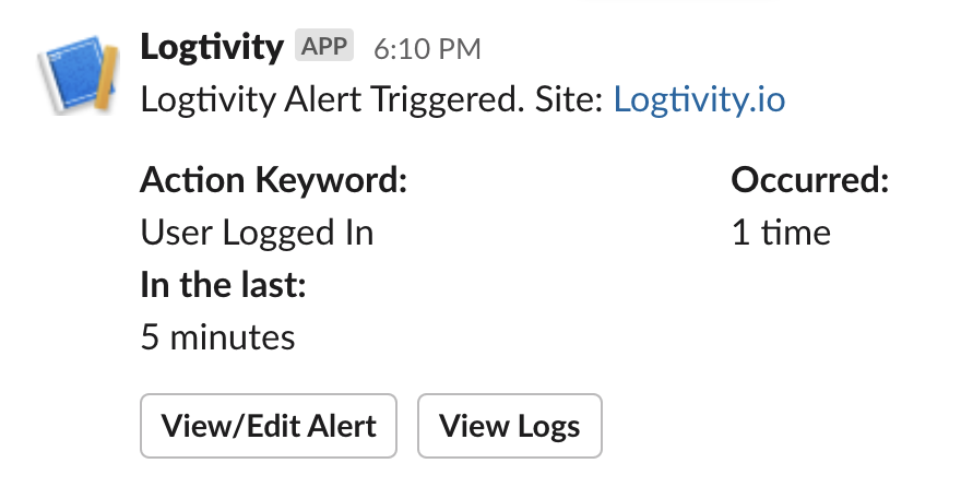 Logtivity notification to Slack